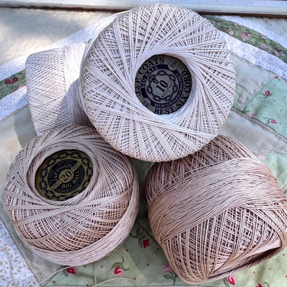 Vintage J & P Coats Crochet Thread Lot Mercerized Cotton Neutral Craft Yarn